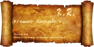Kremmer Radomér névjegykártya